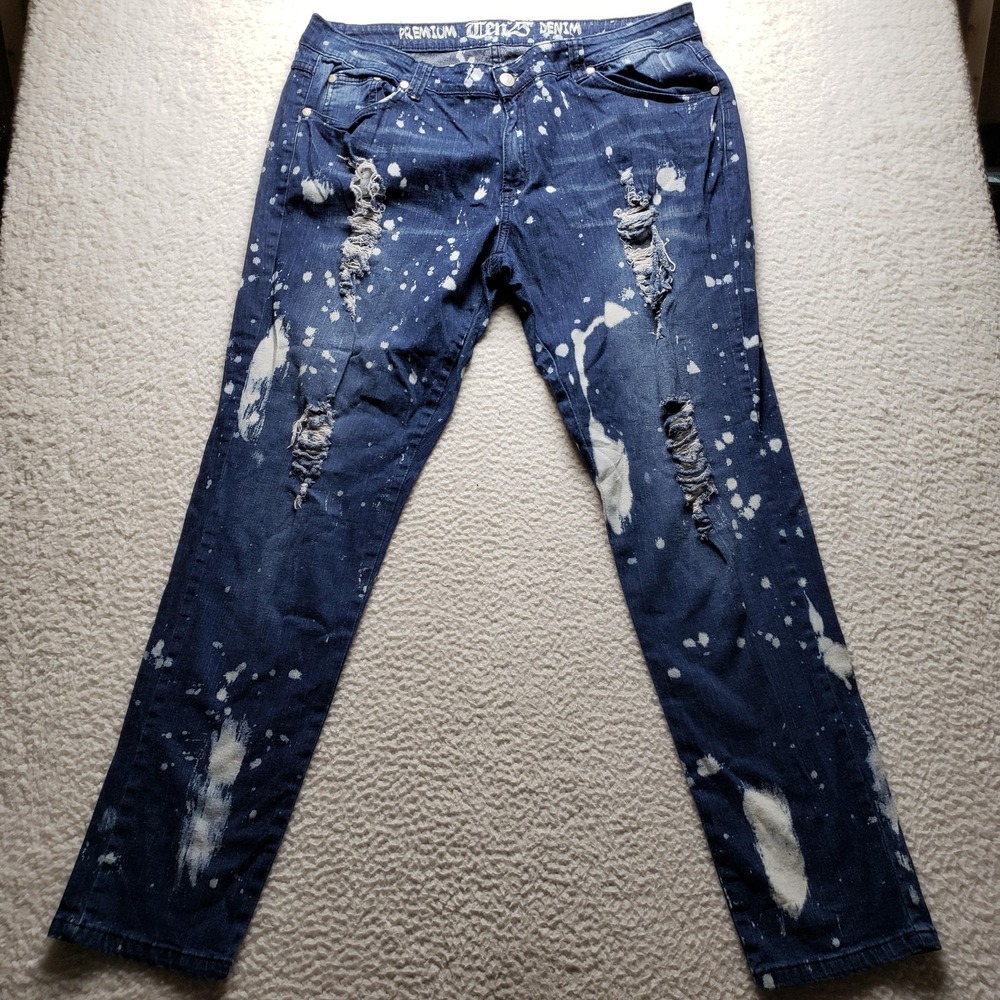 Ten25 Jeans Womens 24W Blue Distressed Splatter Stretch Slim Straight Denim
